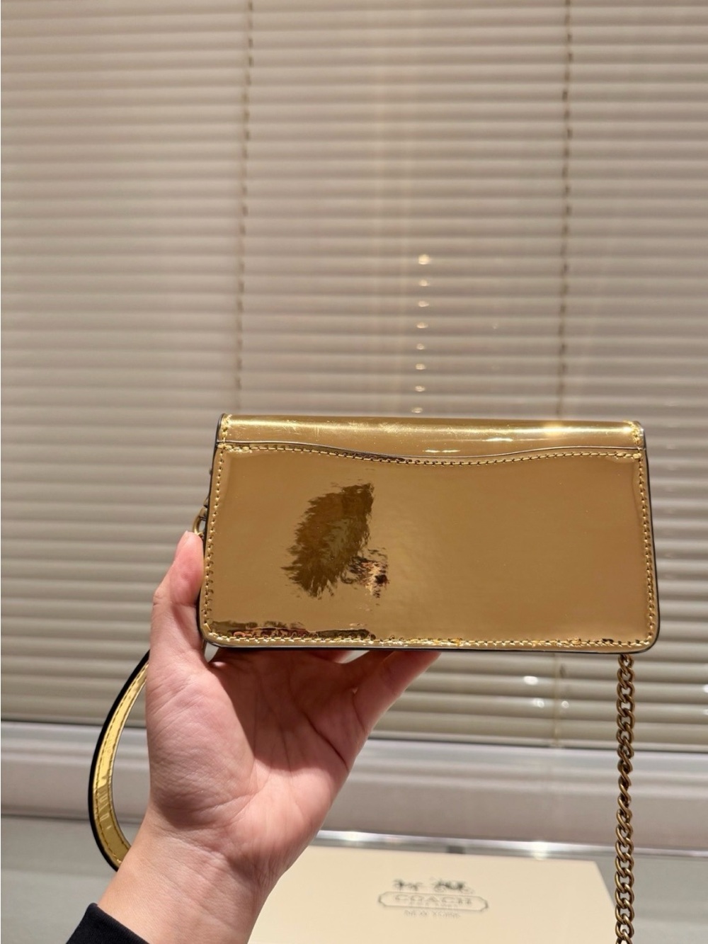Coach Shiny Gold Mini Shoulder Bag with Chain Strap - Picture 3 of 6